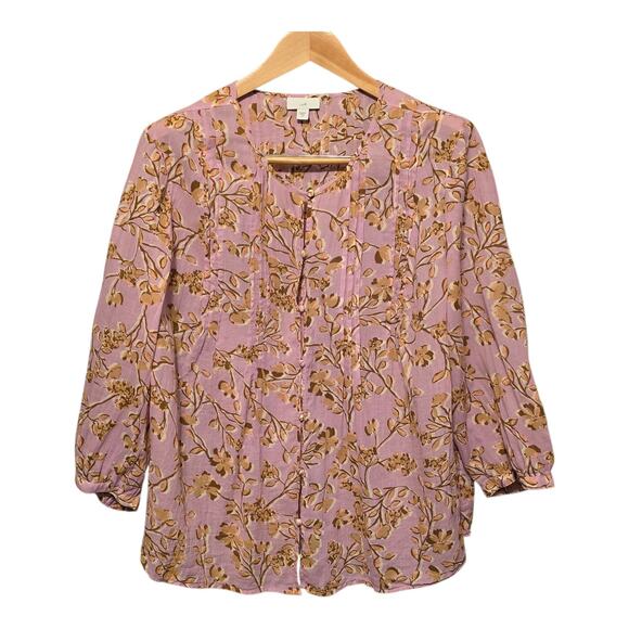 J Jill Womens Button Up Shirt Size 2X Pink Floral Print Long Sleeves Lightweight - Picture 1 of 11
